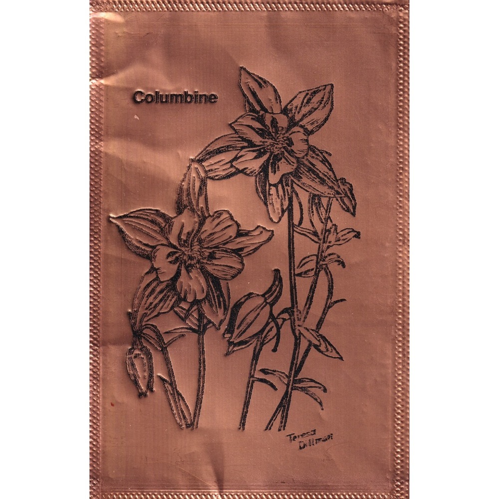 Gregorian Greetings Columbine Copper Postcard Floral Embossed Rustic Vintage